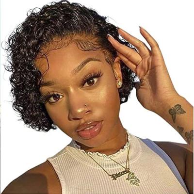 China Pixie Human Hair No Glue 13x6 Peruvian Hd 100% Natural He Pixie Lace Front Wigs Curly Frontal for sale