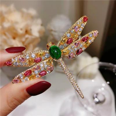 China HOT French super snap brooch brooch brooches female chrysoprase zircon disc texture zircon dragonfly temperament sweater accessori 332 for sale