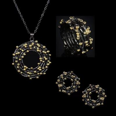 China High-grade exaggerated light luxury three-piece fashion jinbo style point ring HOT punk black earring necklace jewelry set gifts for sale