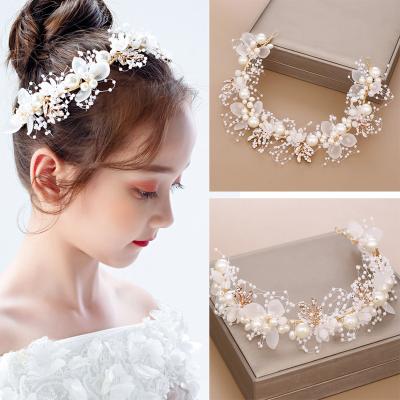 China Sporty HOT bride with new pearl flower hair band handwoven gold leaves tire children's headdress for sale