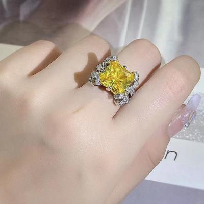 China HOT FASHION no drill accessories in Europe and luxury car ice yellow square princess light cut high carbon ring wholesale drill for sale