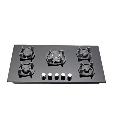 China Hot Selling Household Kitchen Stove 5 Burners Mood Glass Built In Gas Stove Gas Cooktops for sale