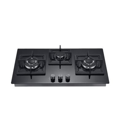 China Household hot sale kitchen stove gas hob cooktop tempered glass 3 burner built-in gas stove for sale