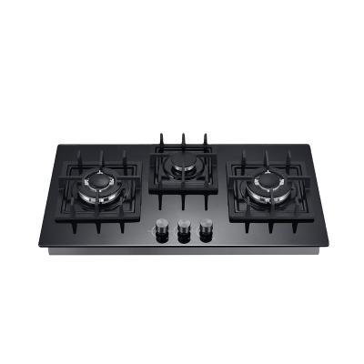 China Household wholesale kitchen stove gas hob cooktop tempered glass 3 burner built-in gas stove for sale