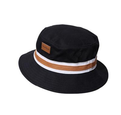 China Custom Logo Stitching Bucket Hat Fishing Bucket Hat from Japan and Korean Style Unisex Bucket Hat with Leather Label for sale