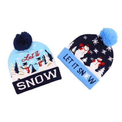 China breathable & Waterproof 2021 Wholesale Pom Pom Christmas Beanies Hats With LED Lights For Adults&Kids for sale