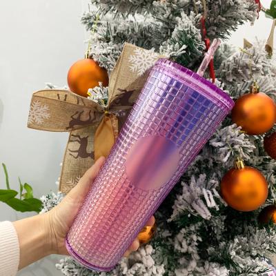 China 2021 Reusable Matte Star Studded Grid Tumbler Buck Coastal Cold Cups With Lid And Straw 22oz for sale