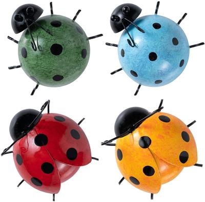 China Europe Metal Ladybug Wall Decor, 4 Pack Wall Art Garden Sculptures and Statues Outdoor Decorations for Patio, Handmade Gift for sale