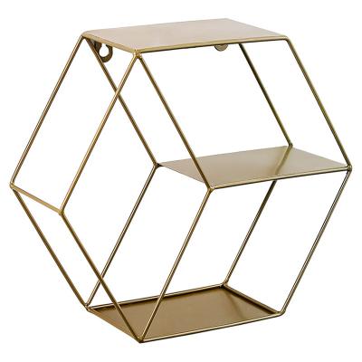 China Hexagonal Europe Nordic Pendant Iron Grid Wall Storage Rack Wall Storage Rack Living Room Bedroom Background Wall Decoration Storage Rack for sale