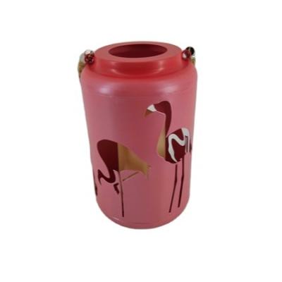 China Art Metal Pink Flamingo Lantern Art Craft Flamingo Lamp Garden And Home Europe Flamingo Metal Garden Decoration for sale