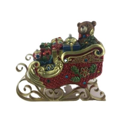 China WFD200323 Europe Factory Price Metal Ornament Christmas Sleigh Decoration Sitting Bear Metal Sleigh for sale