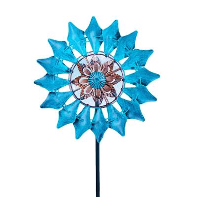 China Europe 2022 Retro Iron Outdoor Windmill Gardens Stakes Rotating Yard Garden Landscape Handwork Wind Spinner Landing Ornaments for sale