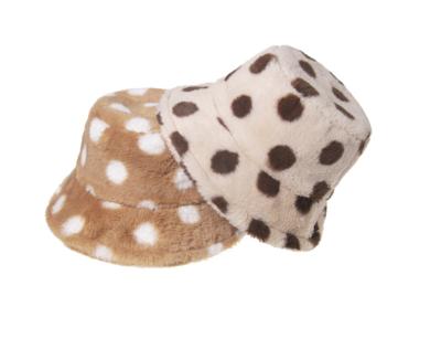 China New Fashion Faux Fur Foldable Outdoor Warm Polka Dots Design Pattern Fluffy Hat Bucket Hat Stylish Adjustable For Men And Women for sale