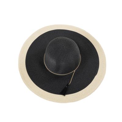 China New Adjustable Hot Style Braided Straw Hat For Women Stylish Two Tone Color Design Wide Brim Fedora Beach Hats UV40 Sun Proof Outdoor Hat for sale