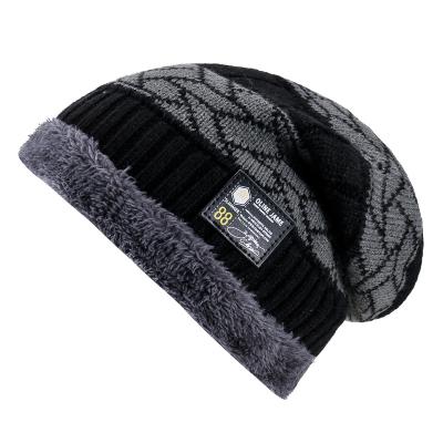 China Soft/Comfortable Mens Womens Winter Wear Knitted Thick Fleece Striped Winter Hat Neck Warmer Beanie Hat Warm Knit Hat For Women Mens for sale