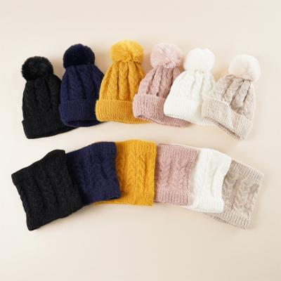 China COMMON 2 Piece Winter Pom Pom Beanie Knitted Hat & Scarf Set For Men & Women, Slouchy Warm Fleece Striped Knit Hats & Neck Warmer for sale