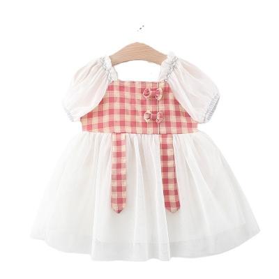 China Anti-wrinkle 2022 summer clothes babies European and American girls dresses baby skirts Princess Dress plaid bubble sleeve for sale