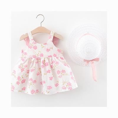 China Anti-wrinkle summer clothes baby girl dress print suspender beach skirt new send straw hat girls dresses baby skirts for sale