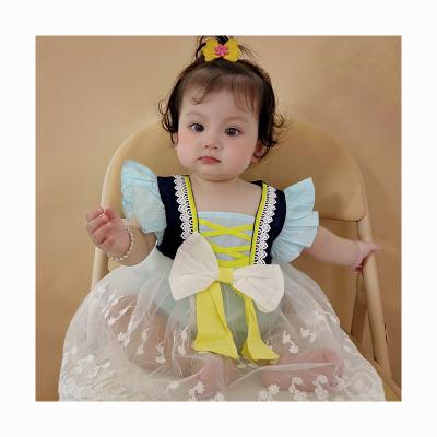 China Anti-wrinkle summer bow lace borders baby dress designs kids dresses newborn baby dresses for sale