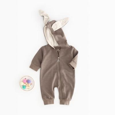 China Original Factory Anti-pilling Clothes Long Sleeve Rabbit Ears Zipper Cotton Hooded Rompers Long Jumpsuit Autumn Toddler Rompers for sale