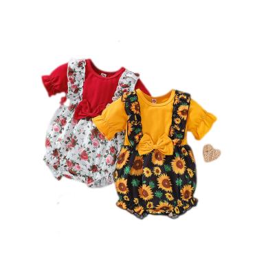 China New Summer Female Clothes Girl Triangle Crawling Suit Floral Faux Two Piece Overalls Baby Clothes for sale