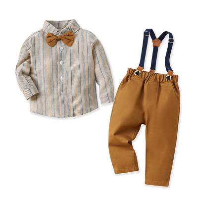 China Casual Short Sleeve Striped Shirt Shorts Western Style Suspenders Kids Clothing Boys Clothing Sets Boys Shirts for sale