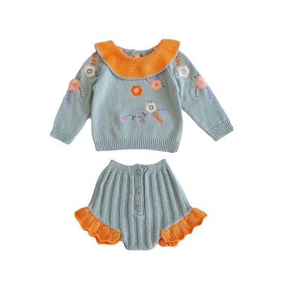 China SET EMBROIDERED Ruffle Two Piece Set New Autumn Baby Knitting Tops+Lace Pants Collar Anti-wrinkle for sale