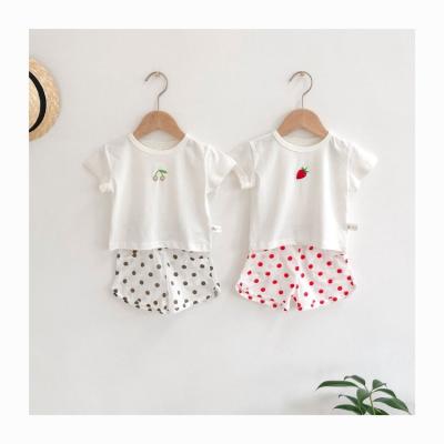 China New Products Infant Children's Clothing Strawberry Cherry Print Dot Printed T-Shirt And Dot Printed Shorts 2-Piece Set for sale