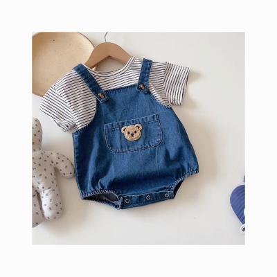 China Anti-wrinkle summer baby clothing sets denim suspender shorts Korean children's wear baby rompers baby clothes for sale