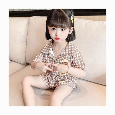 China 2022 new Anti-wrinkle summer boys and girls back lattice home clothes baby pajamas baby clothes set boys for sale