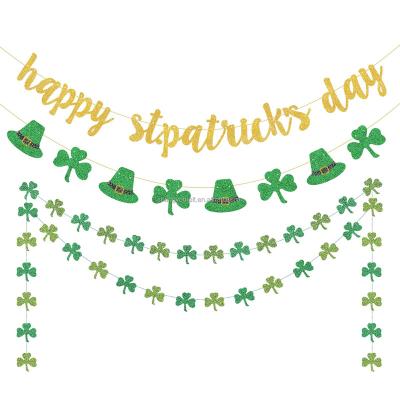 China Durable Irish St Patrick's Day Party Hanging Sign Garland Home Decor Glitter Paper Shamrock Decor for sale