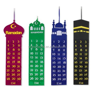 China Eid Mubarak Numbered Countdown Calendar Wall Calendar Ramadan Hanging Felt Advent Calendar for sale