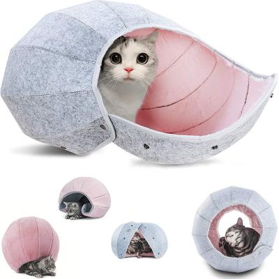 China Viable Wholesale Multifunctional Circular Foldable Nest Cats Interactive Cat Bed Cave for sale