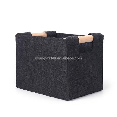 China Viable Manufacturer Wholesale Felt Wooden Sticker Magazine Toy Storage Basket Toy Box Felt Laundry Basket Bag for sale