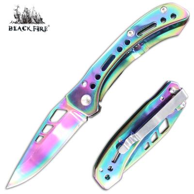 China Shinny Rainbow Titanium Coating Mini Pocket Knife with Shinny Rainbow Titanium Coating and Belt Clip for Traveling, Camping, Gift and EDC for sale