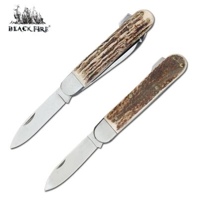 China Multifunctional Real Buck Deer Horn Knife with Fine Polishing Blade and Buck Horn Handle for Indoor and Outdoor Activities for sale