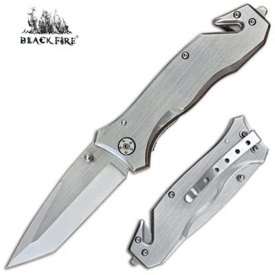 China Stainless Steel Rescue Folding Knife with 3.5 Inch Tanto Blade and Brushed Finish Steel Handle - Glass Puncher and Seat Belt Cutter for Car Emergency for sale