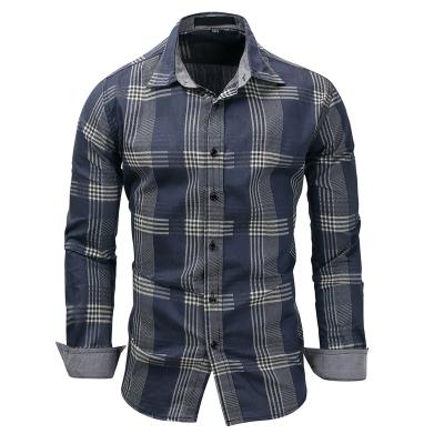 China 2018 new fashion anti-shrink cotton denim slim type plaid printed shirts for men for sale