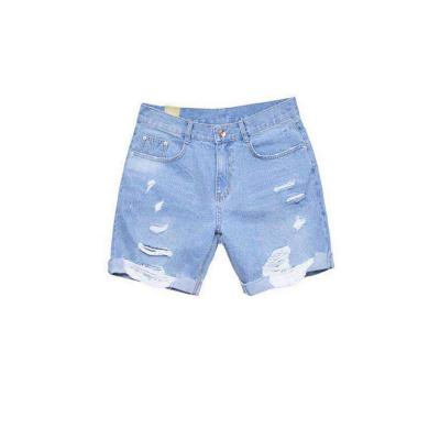 China 2021 Fashion Sustainable Trending Ripped Sky Blue Jean Pants Men Denim Shorts for sale