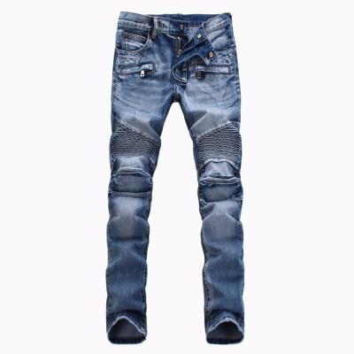 China Korean Type Streetwear Men's Gender Wash Denim Biker Motor Color Fade Proof Jeans Blue Jeans for sale