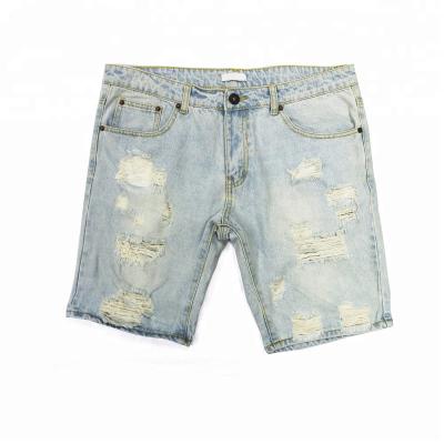 China Customized viable high quality logo ripped blue cropped jeans for mens mens denim shorts mens nylon shorts for sale