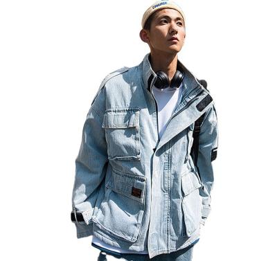 China 2021 Viable Trendy Fashion Ripped Denim Male Streetwear Jackets Cowboy Coats Mens Cargo Jeans Jacket for sale