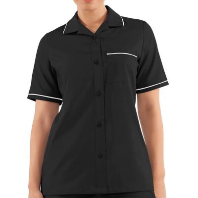 China restaurant & Bar Polyester Squishy Button Down Hotel Work Staff Housekeeping Uniform Shirt With One Chest Pocket for sale