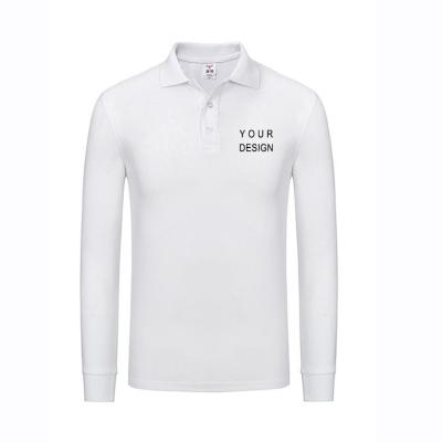 China Custom Wholesale OEM 65% Cotton 35% Anti-Shrink Polyester Long Sleeve Men's Polo T-shirts Designer Logo Printing Golf T Shirts for sale