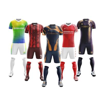 China Custom Quick-drying RPET Fabric Soccer Jersey Uniforms Recycled Sublimation Sportswear for sale