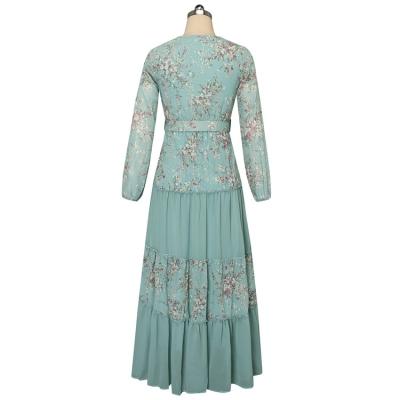 China 2021 Autumn Dress Girl Viable Sexy V-collar Embroidered Skirt Chiffon Beach Green Elegant Romantic Dresses for sale