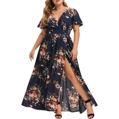 China Hot Sale 2021 Summer Maxi Skirt Elegant Romantic Long Dress Lady Viable Printed Dress Plus Size Women for sale