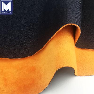 China Good Quality Waterproof Cheap Price 420gsm Orange Wool Fleece Bonded Denim Fabric for sale