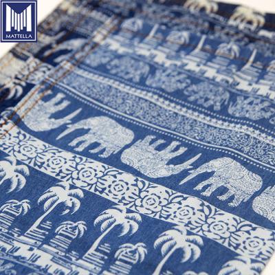 China Design FA005 75 Elephant Coconut Tree Thai Animal Elastic Indigo Printed Denim Fabric Shrink-Resistant Cotton 23 Polyester 2 Spandex Stretch Denim Fabric for sale