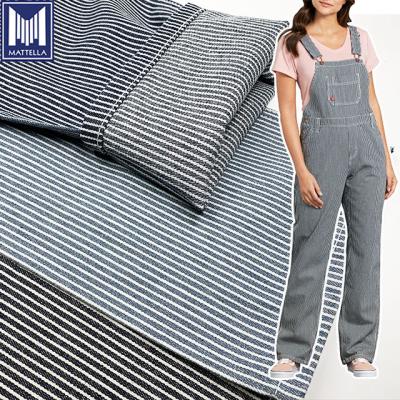 China Cheap Stripe 100%cotton Motorcycle Denim Fabric Custom Shrink-Resistant Rolls For Overall Jeans for sale